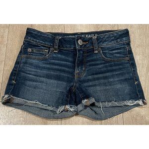 American Eagle Hi Shortie Shorts Women's Size 0 Blue Super Stretch Distressed